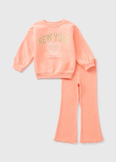 Girls Coral New York Sweatshirt & Flared Leggings Set (1-7yrs)