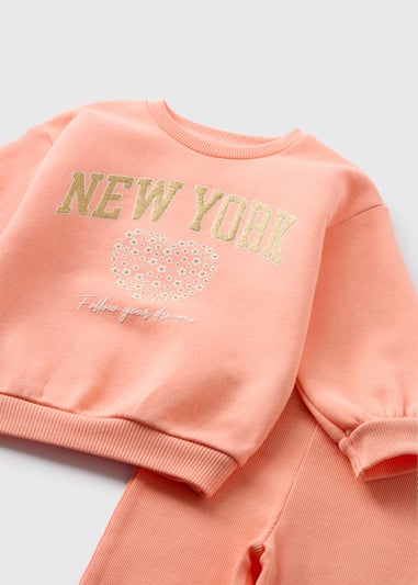 Girls Coral New York Sweatshirt & Flared Leggings Set (1-7yrs)