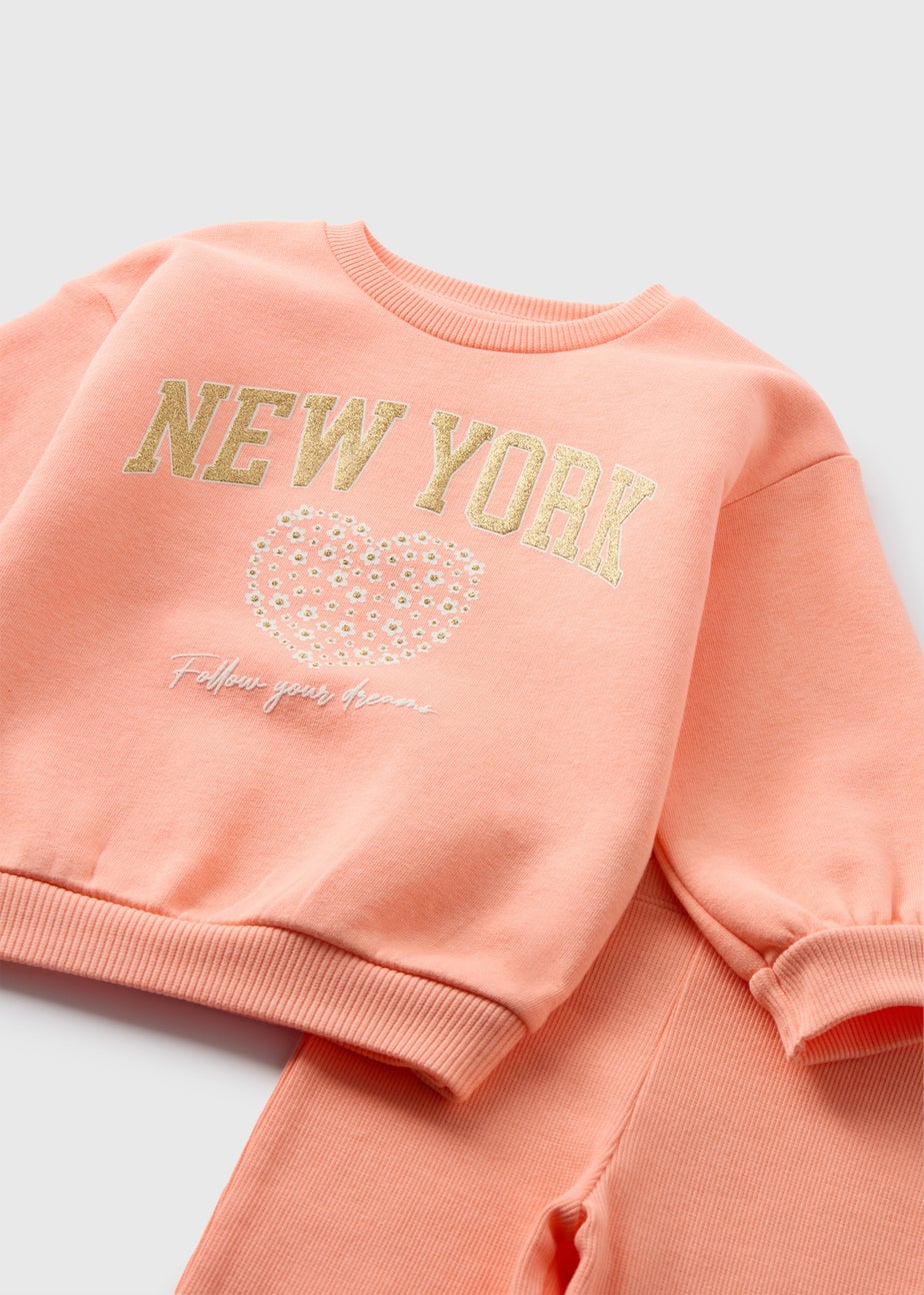 Girls Coral New York Sweatshirt & Flared Leggings Set (1-7yrs)