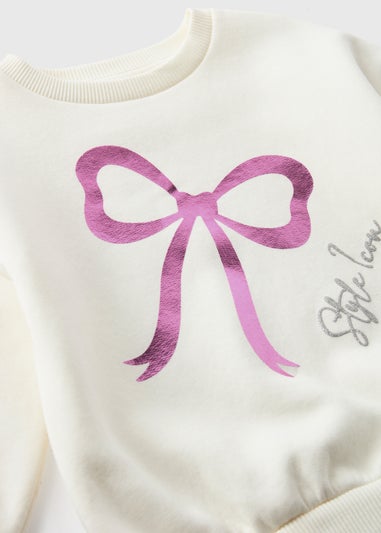 Girls Cream Foil Bow Detail Sweatshirt (1-7yrs)