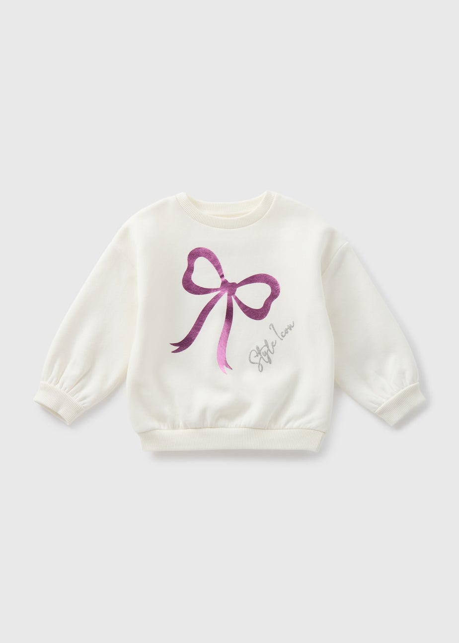 Girls Cream Foil Bow Detail Sweatshirt (1-7yrs)
