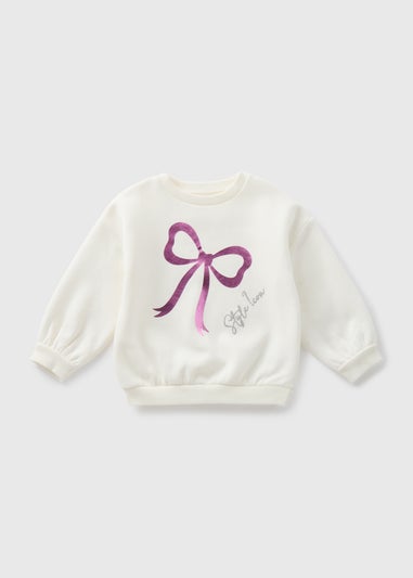 Girls Cream Foil Bow Detail Sweatshirt (1-7yrs)