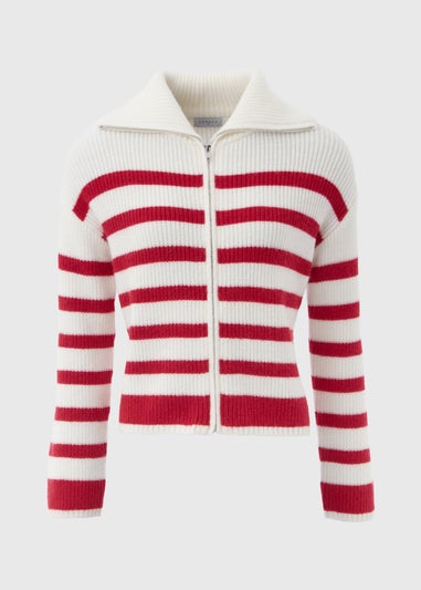 Stripe Zip Knitted Cardigan