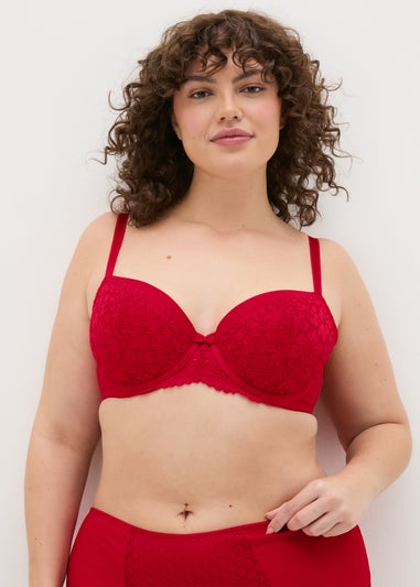 Red DD+ Lace Padded Bra