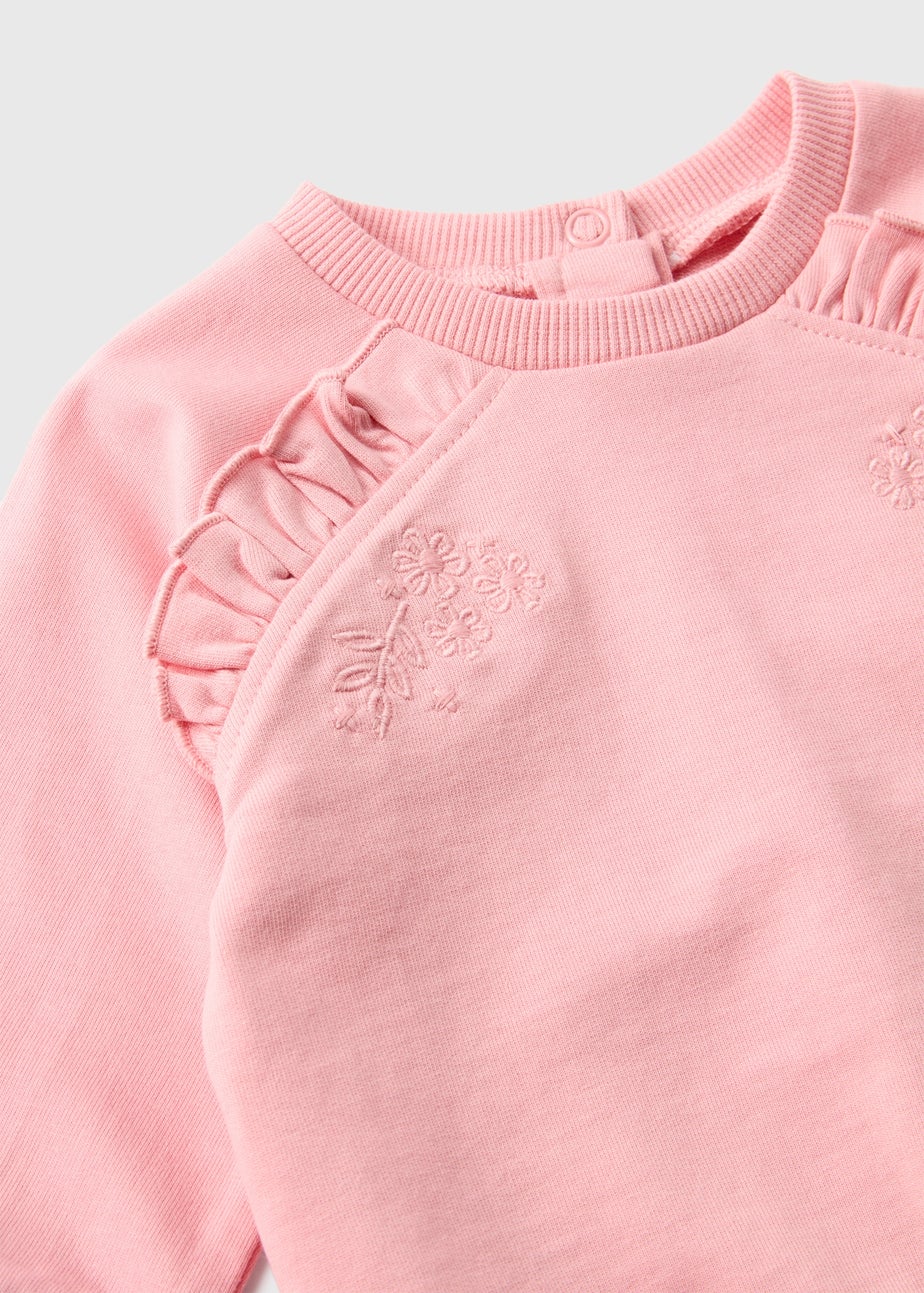 Baby Pink Embroidered Sweatshirt & Leggings Set (Newborn-23mths)