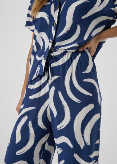 Navy Abstract Print Co Ord Trousers