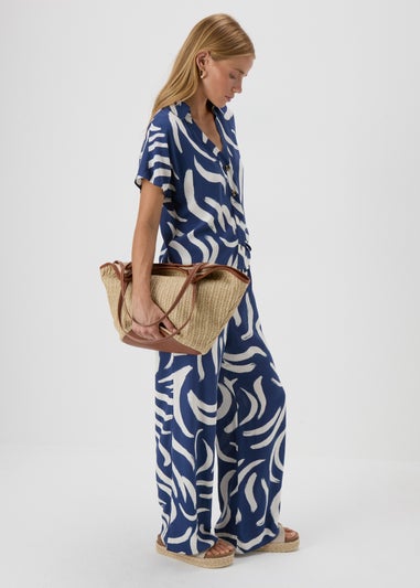Navy Abstract Print Co Ord Trousers