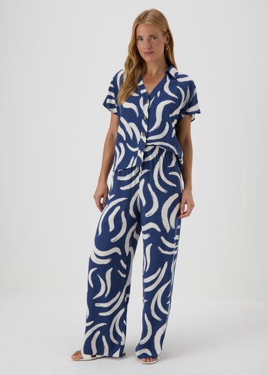 Navy Abstract Print Co Ord Trousers