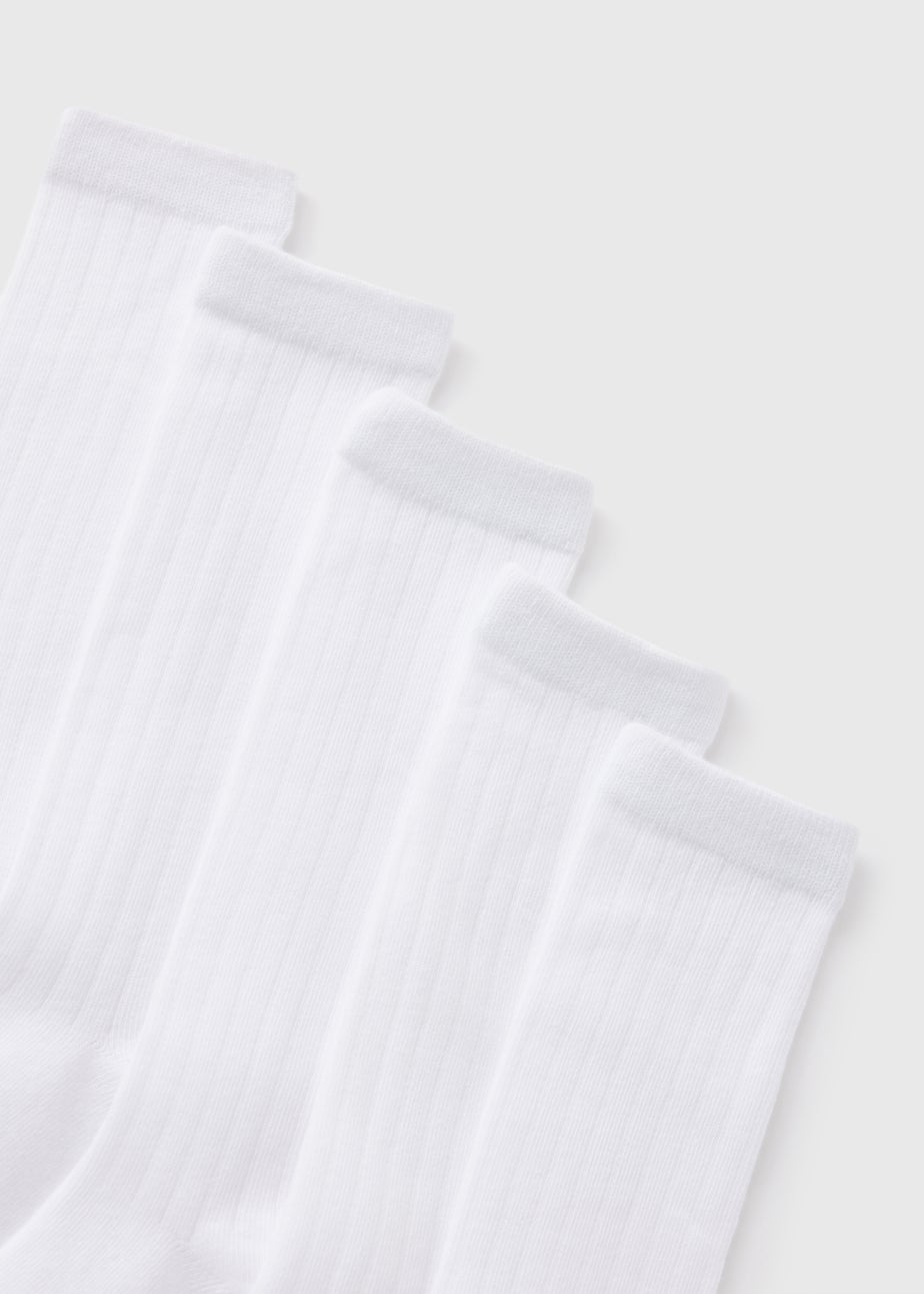 5 Pack Kids White Ribbed Knee High Socks (Younger 6-Older 5.5)
