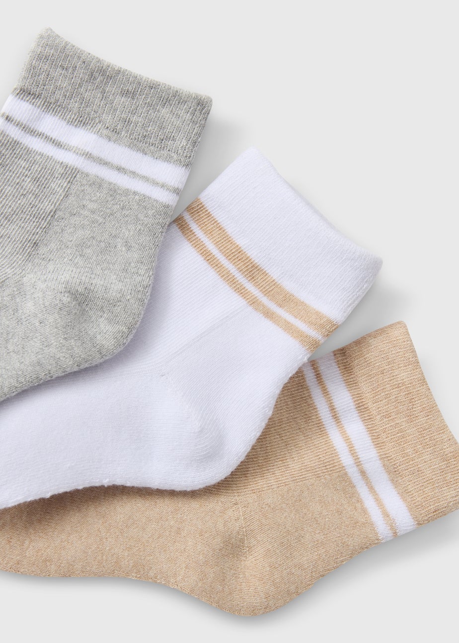 3 Pack Boys White Stripe Sports Socks (Younger 6- Older 6.5)