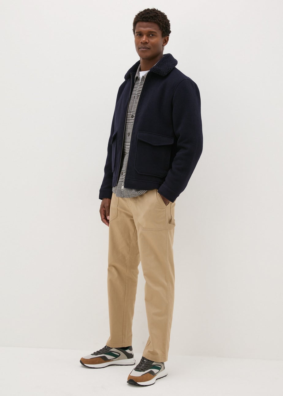 Navy Borg Collar Smart Jacket