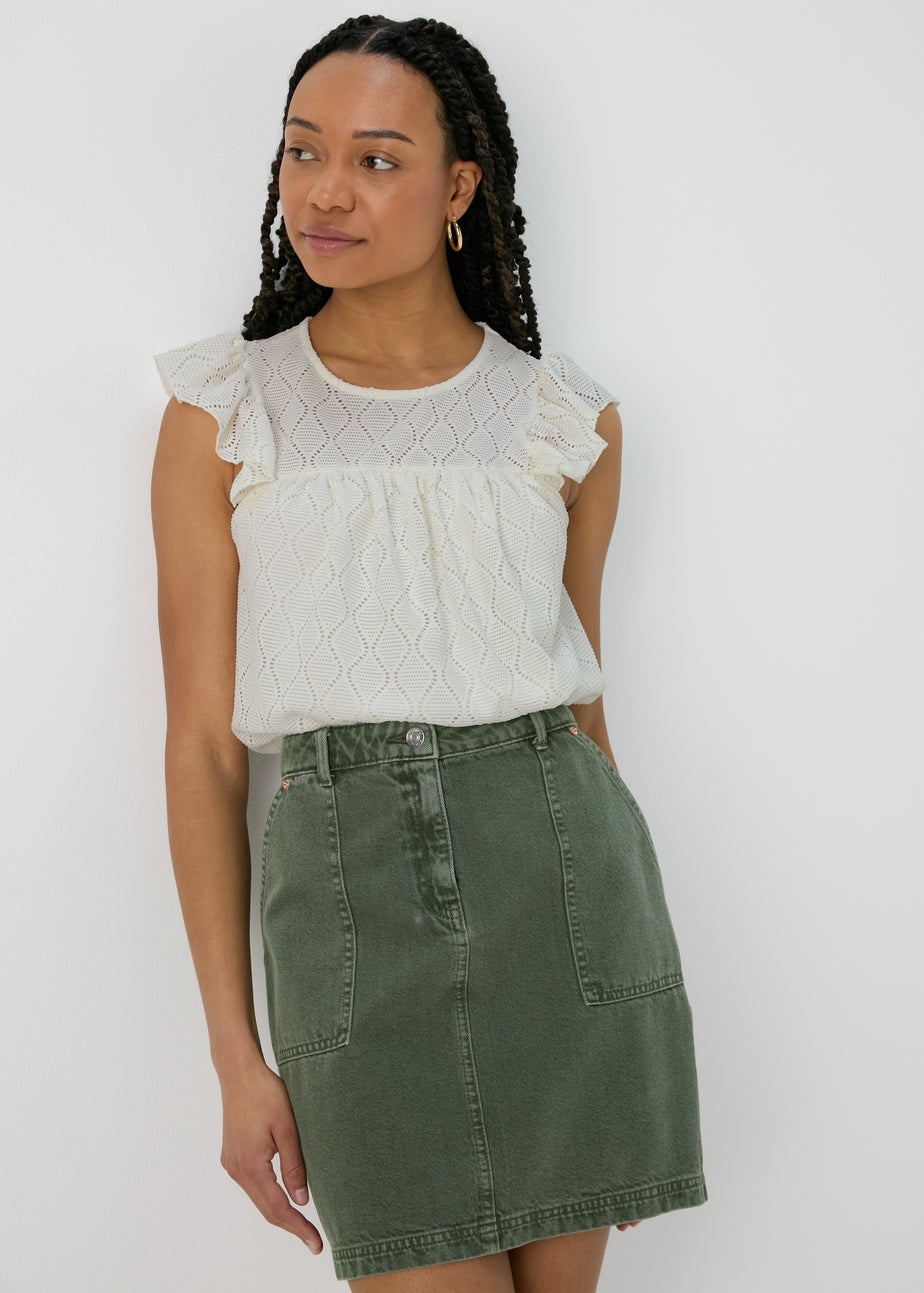 Ecru Pointelle Ruffle Top