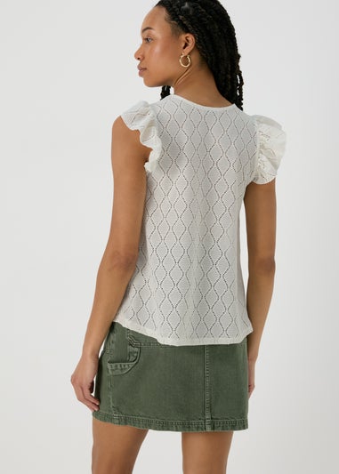Ecru Pointelle Ruffle Top