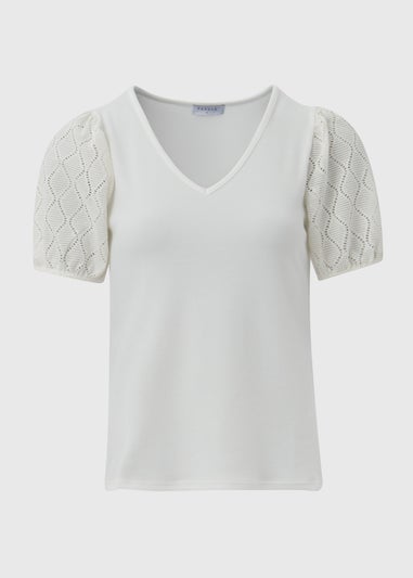 Ecru Pointelle Sleeve Top