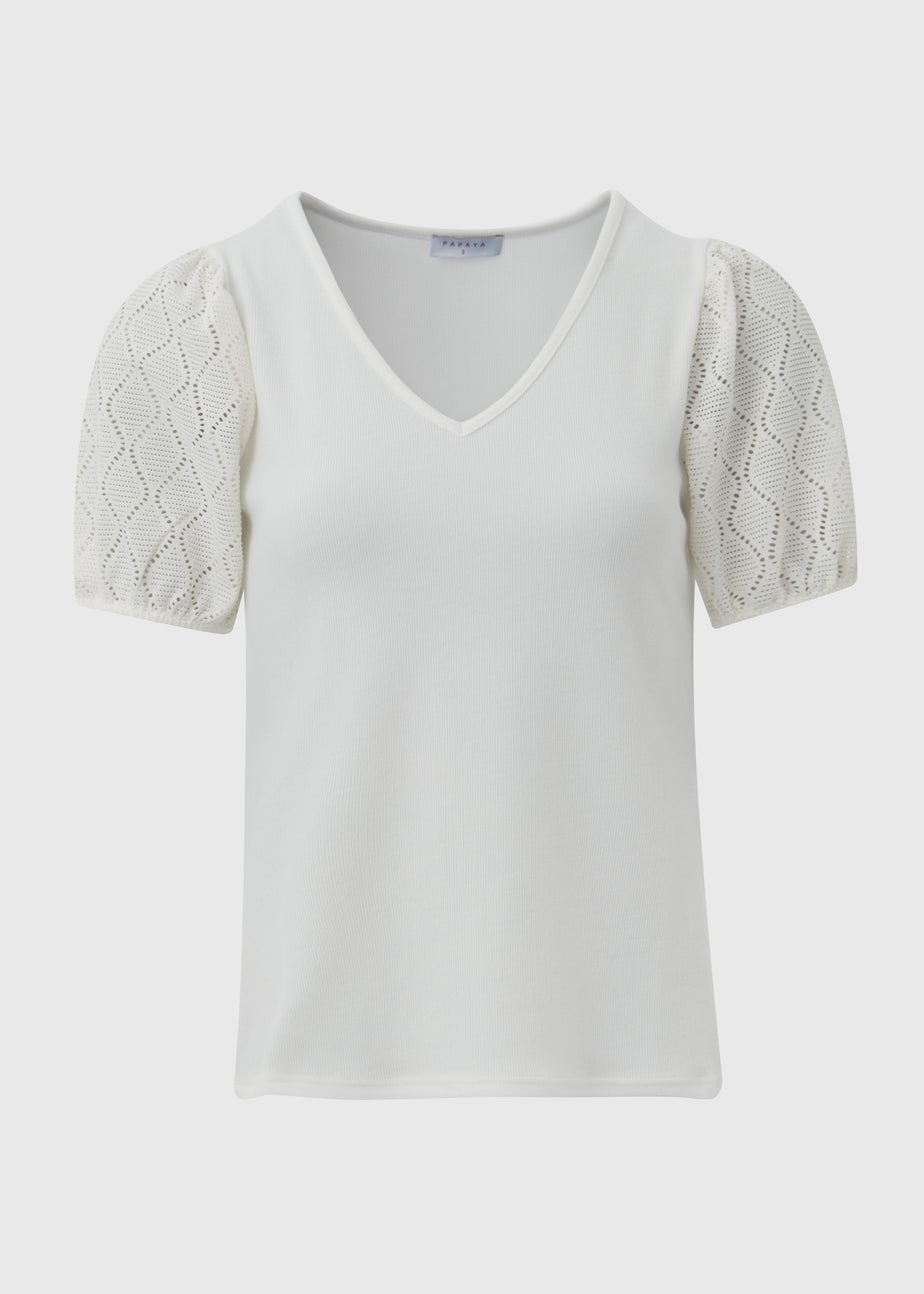 Ecru Pointelle Sleeve Top