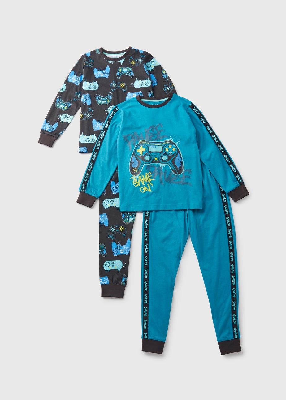 2 Pack Boys Navy Gamer Top & Bottoms Pyjama Set (7-13yrs)