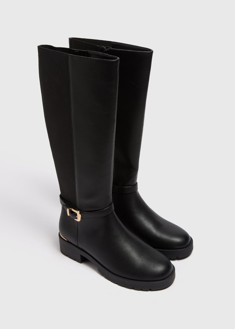 Black Buckle Knee High Boots