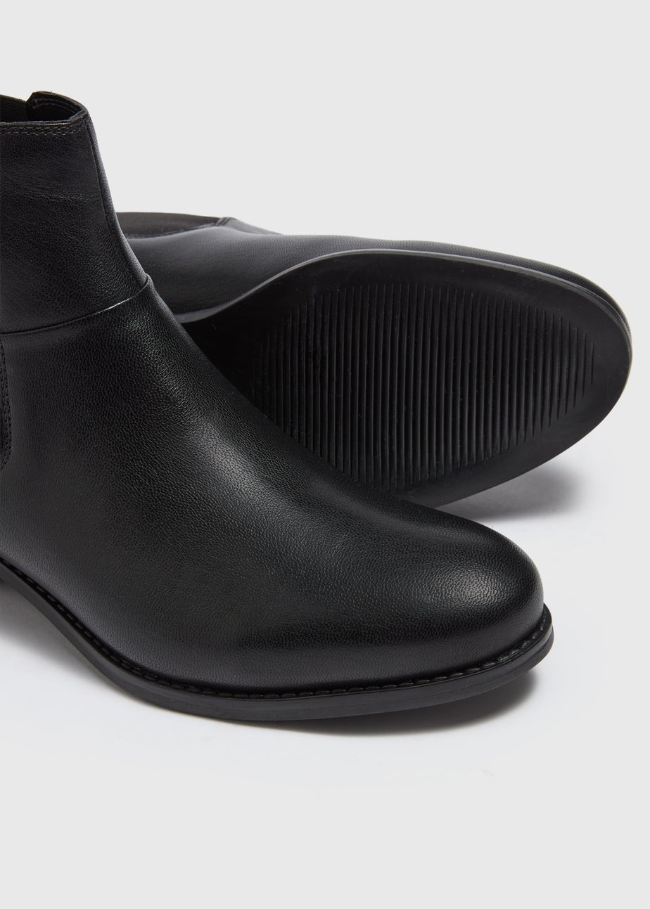 Black Leather Flat Chelsea Boots