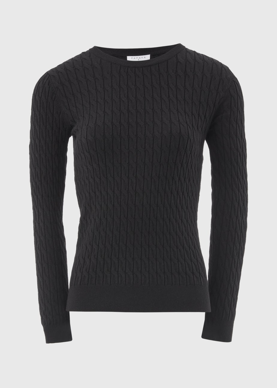 Black Cable Knit Crew Jumper