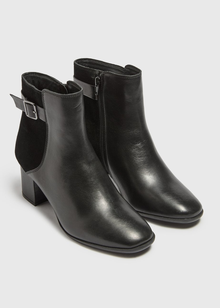Black Buckle Ankle Leather Boots