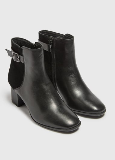 Black Buckle Ankle Leather Boots
