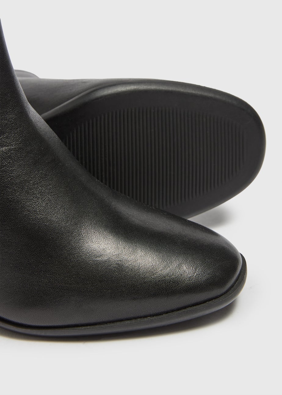 Black Buckle Ankle Leather Boots