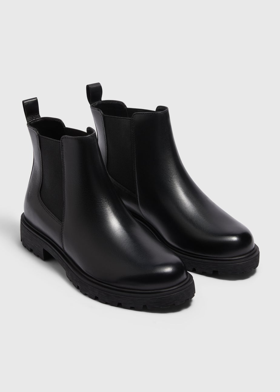 Black Leather Cleated Chelsea Boots