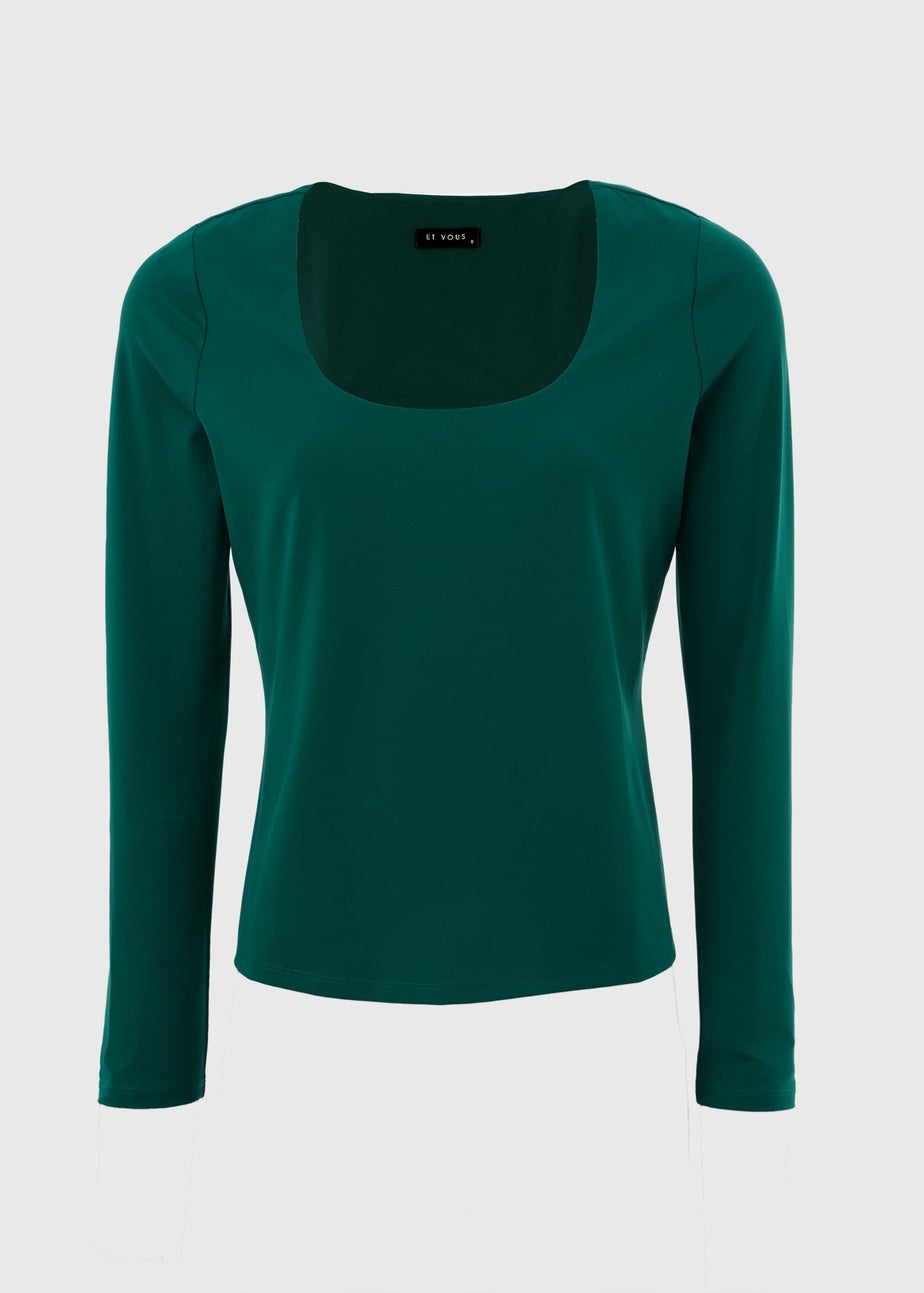 Et Vous Green Square Neck Top