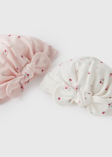 2 Pack Baby White Floral Hats (Newborn-6mths)