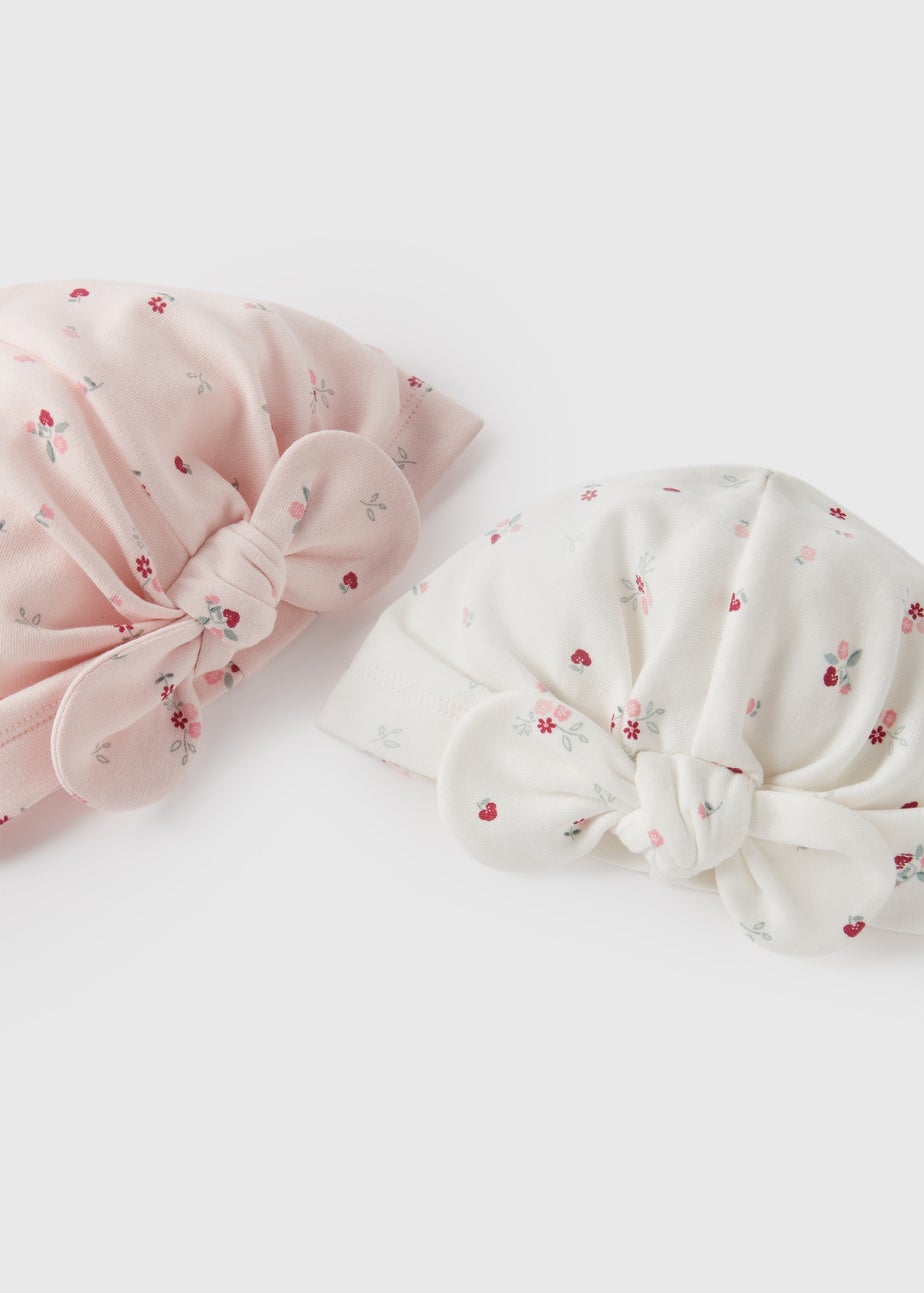 2 Pack Baby White Floral Hats (Newborn-6mths)