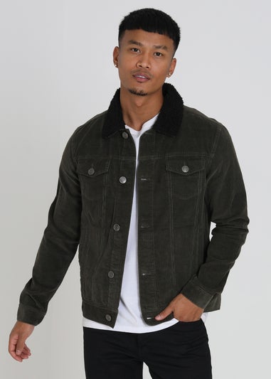 Brave Soul Khaki Borg Collar Cord Jacket