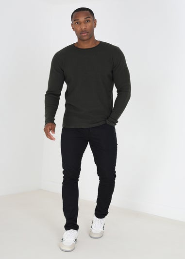 Brave Soul Green Lightweight Ribbed Jumper