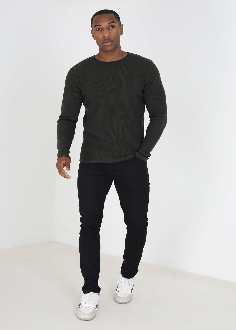 Brave Soul Green Lightweight Ribbed Jumper