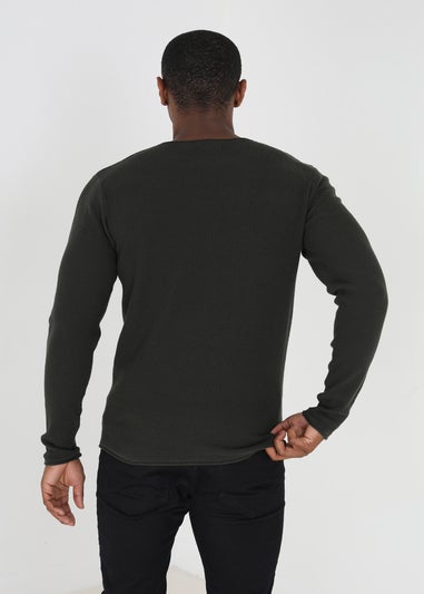 Brave Soul Green Lightweight Ribbed Jumper