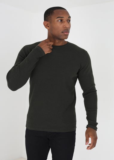 Brave Soul Green Lightweight Ribbed Jumper