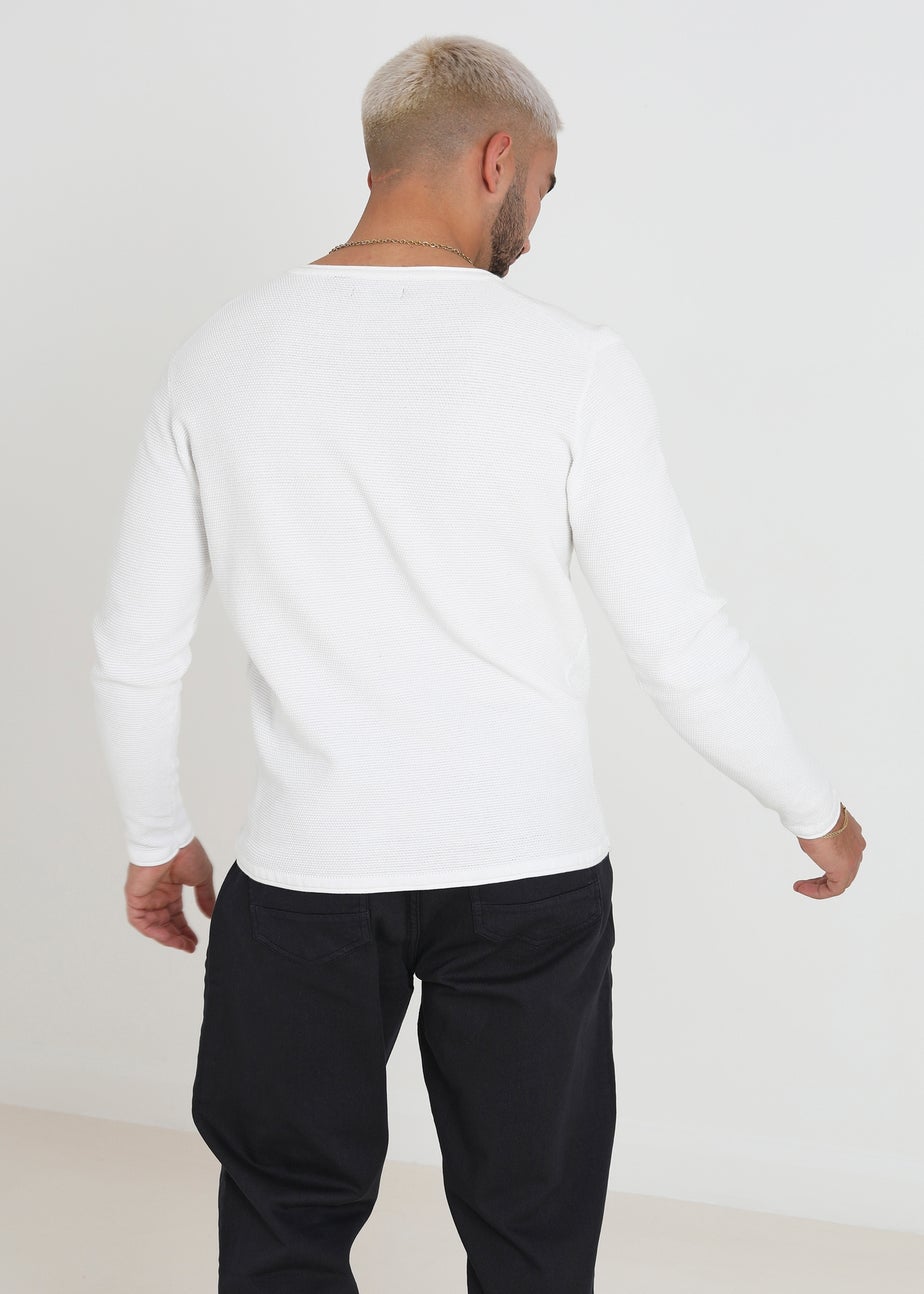 Brave Soul White Lightweight Ribbed Jumper