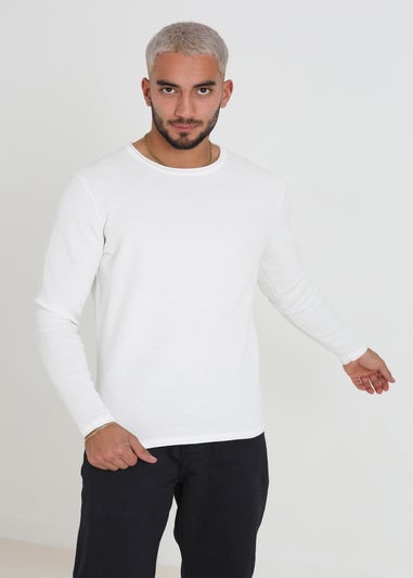 Brave Soul White Lightweight Ribbed Jumper