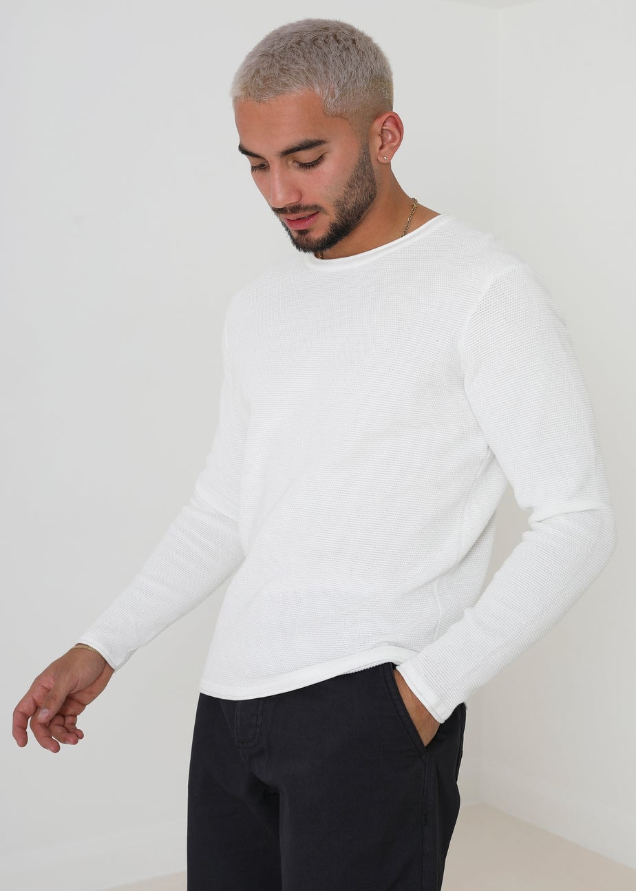 Brave Soul White Lightweight Ribbed Jumper