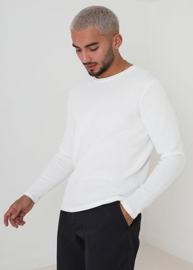 Brave Soul White Lightweight Ribbed Jumper