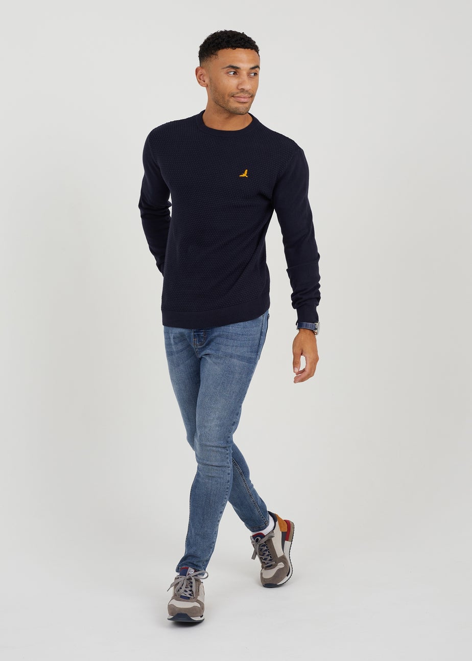 Brave Soul Midnight Blue Crew Neck Waffle Knit Jumper