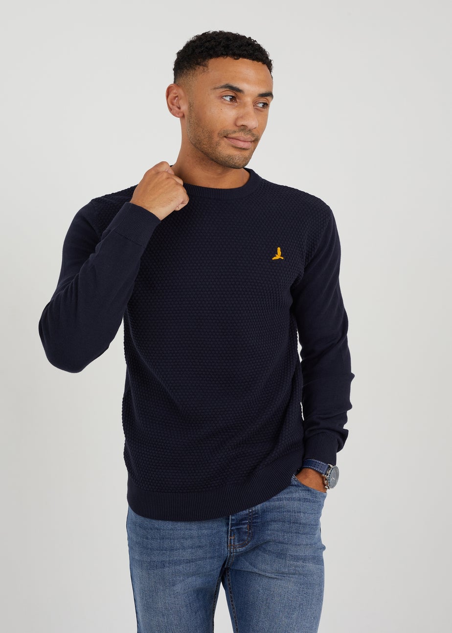 Brave Soul Midnight Blue Crew Neck Waffle Knit Jumper