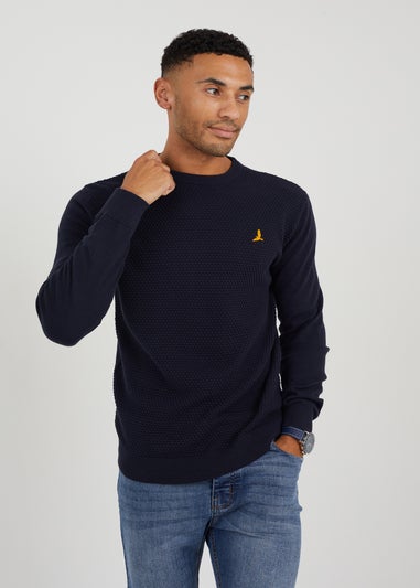 Brave Soul Midnight Blue Crew Neck Waffle Knit Jumper
