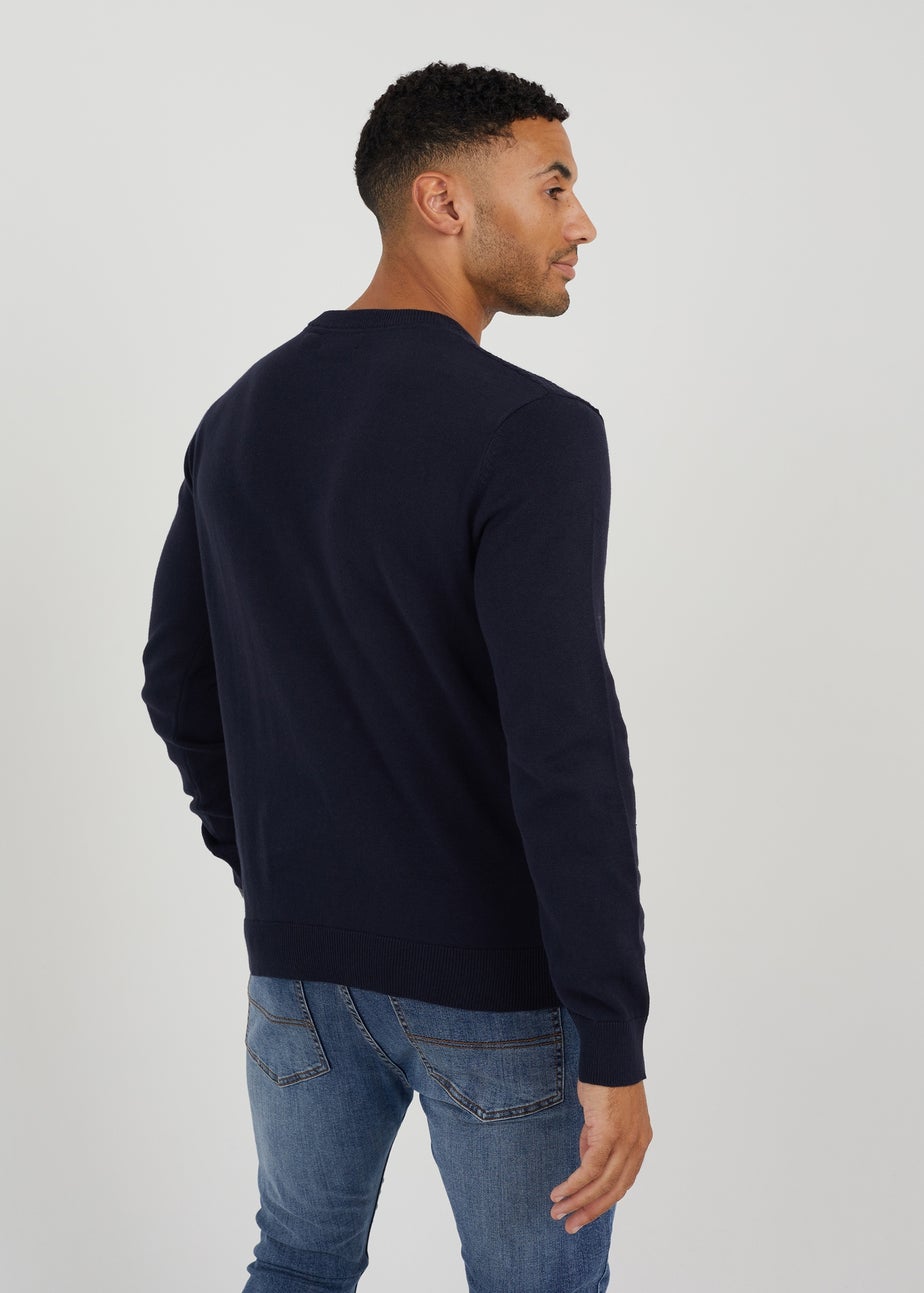 Brave Soul Midnight Blue Crew Neck Waffle Knit Jumper