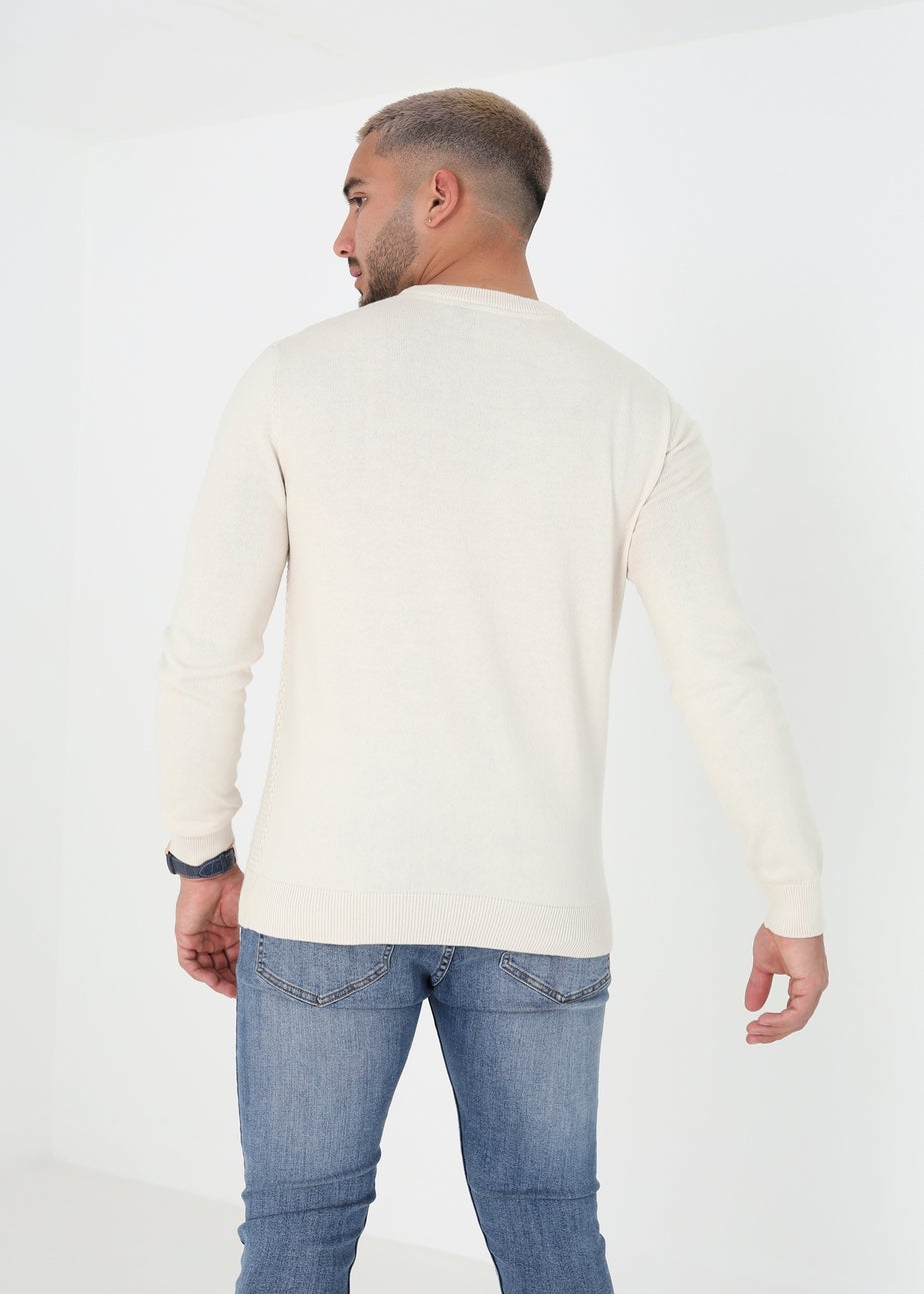 Brave Soul Ecru Crew Neck Waffle Knit Jumper