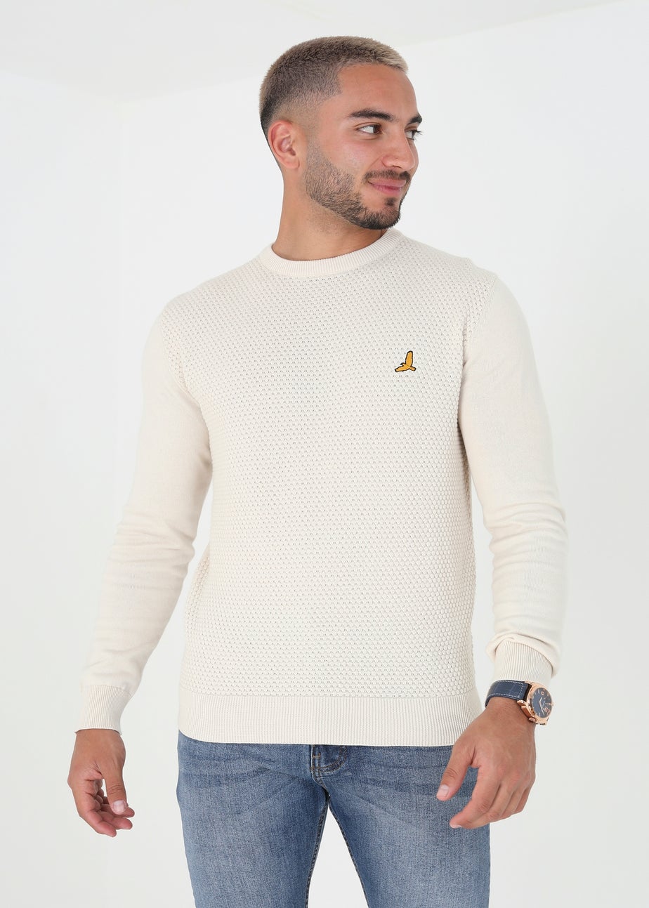Brave Soul Ecru Crew Neck Waffle Knit Jumper