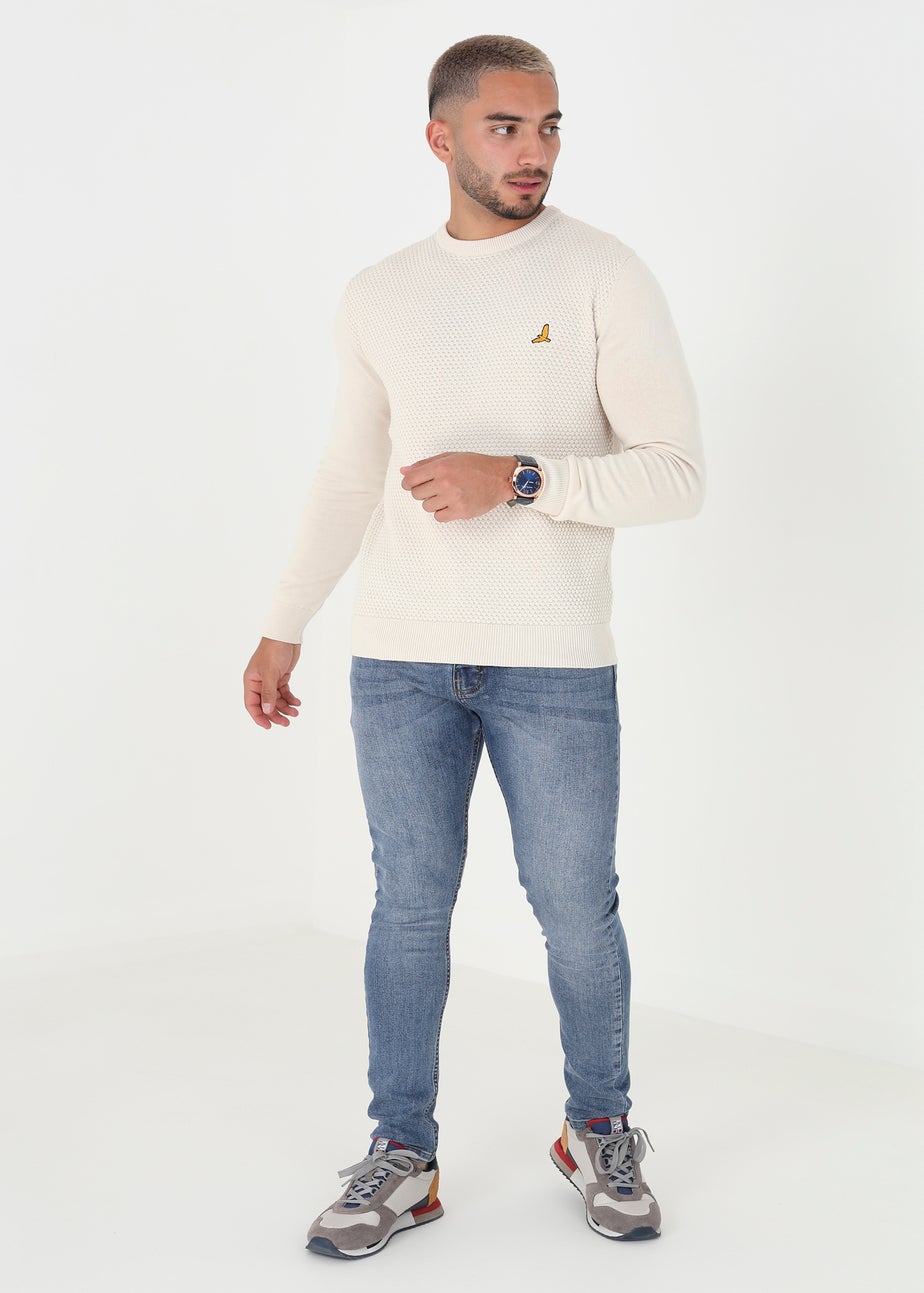 Brave Soul Ecru Crew Neck Waffle Knit Jumper
