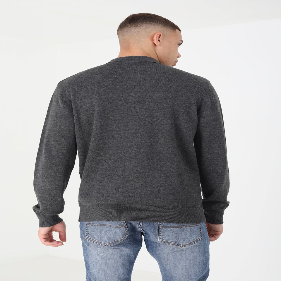 Brave Soul Charcoal Long Sleeve Knitted Polo Shirt