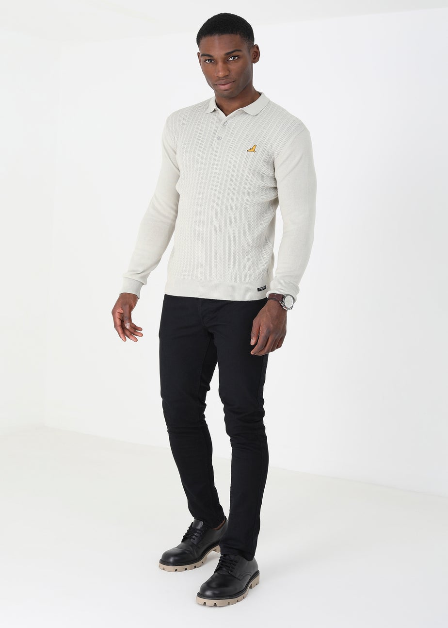 Brave Soul Ecru Long Sleeve Knitted Polo Shirt