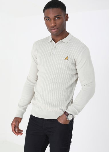 Brave Soul Ecru Long Sleeve Knitted Polo Shirt