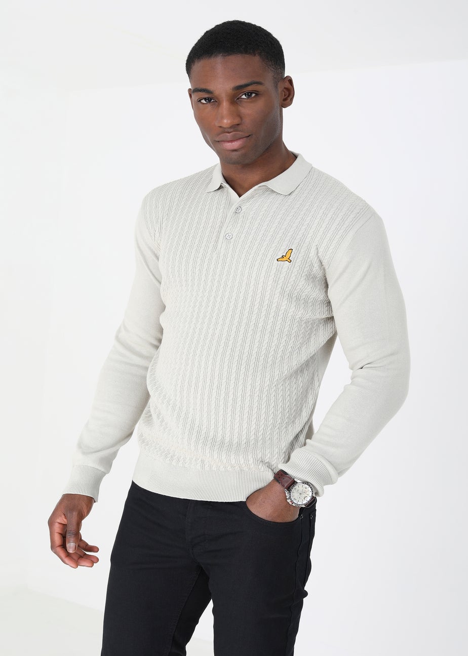 Brave Soul Ecru Long Sleeve Knitted Polo Shirt